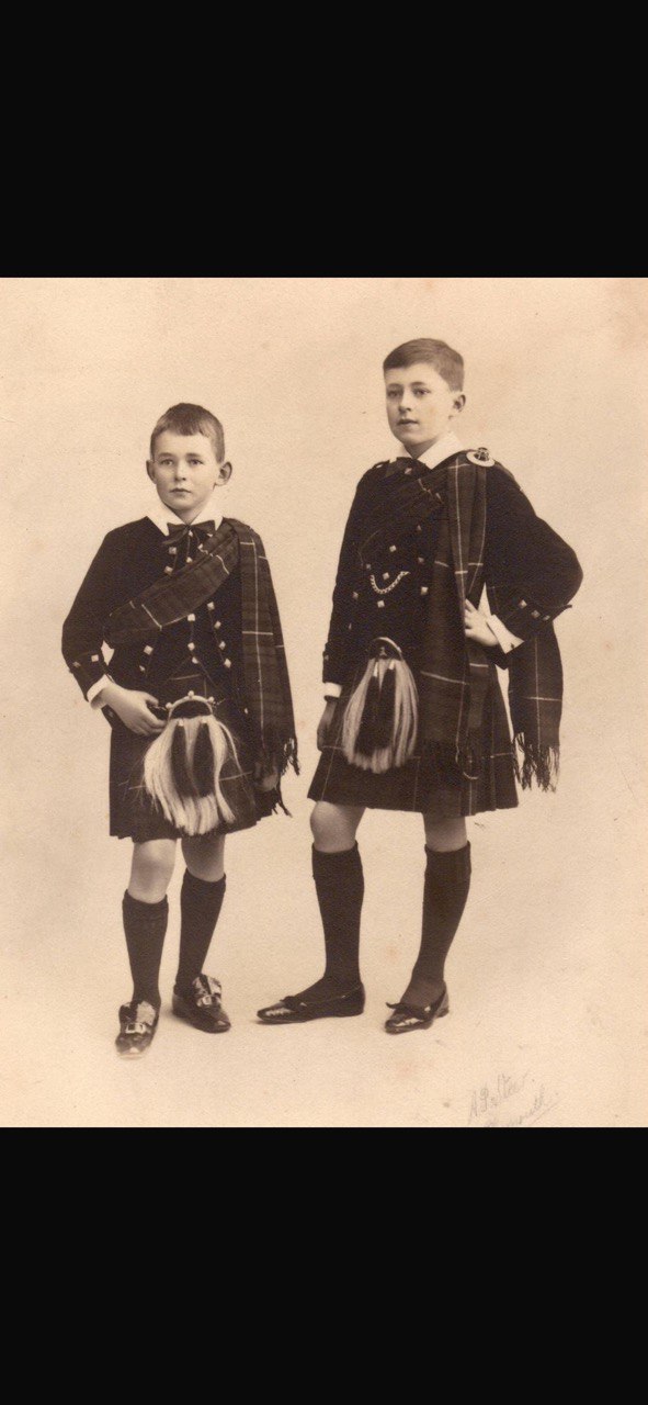 Colin and Kenneth Clark in Highland dress